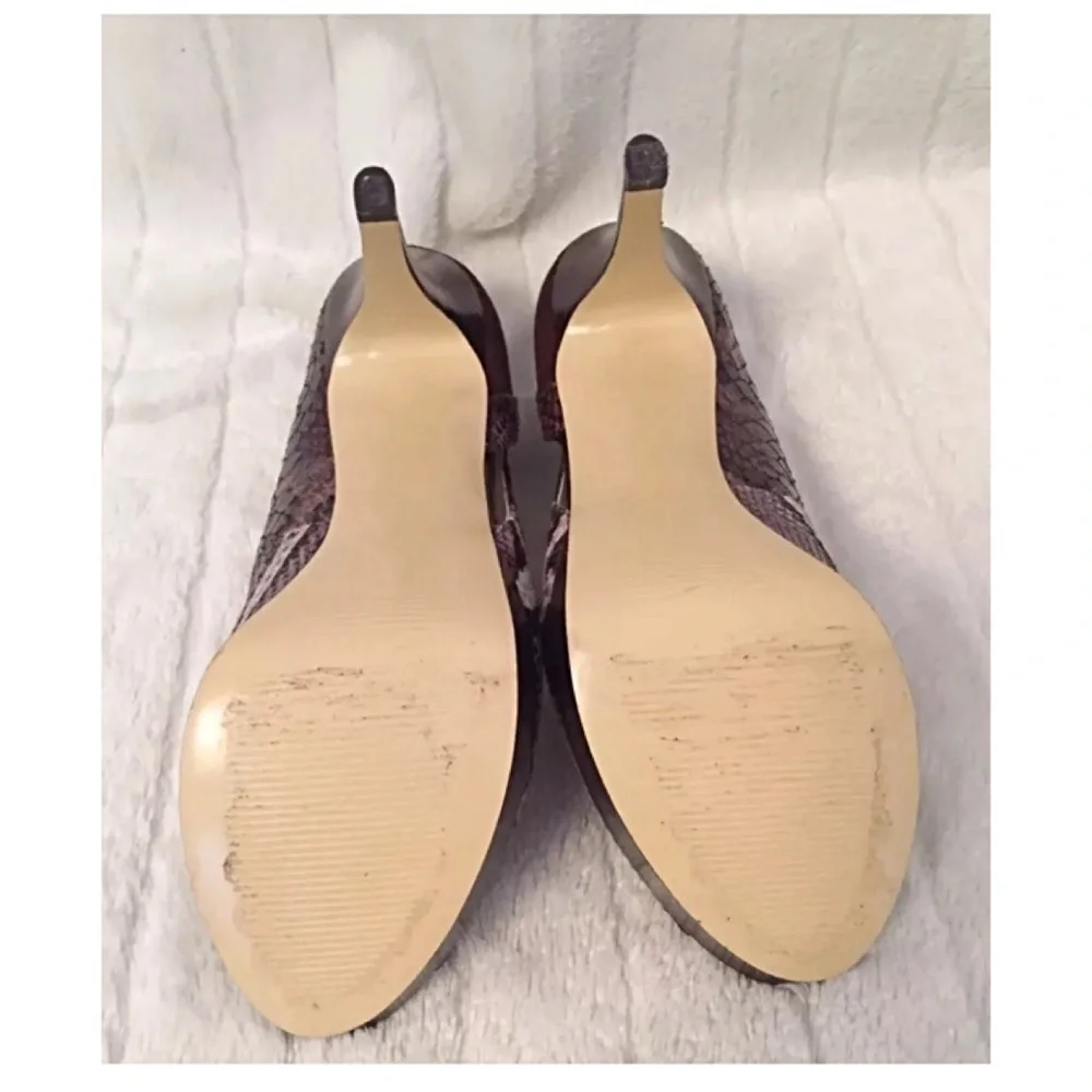 MARC FISHER Brwn Faux Snakeskin Platform Stilettos